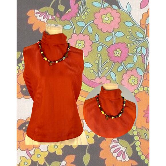 American Vintage Tops - Volup Vintage 60s Bittersweet Rust Turtleneck Stretchy Sleeveless Top Size XL
